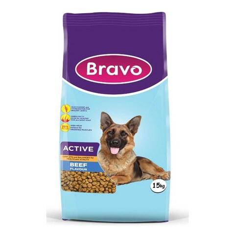 Bravo Beef Flavour Active Dog Food 15Kg